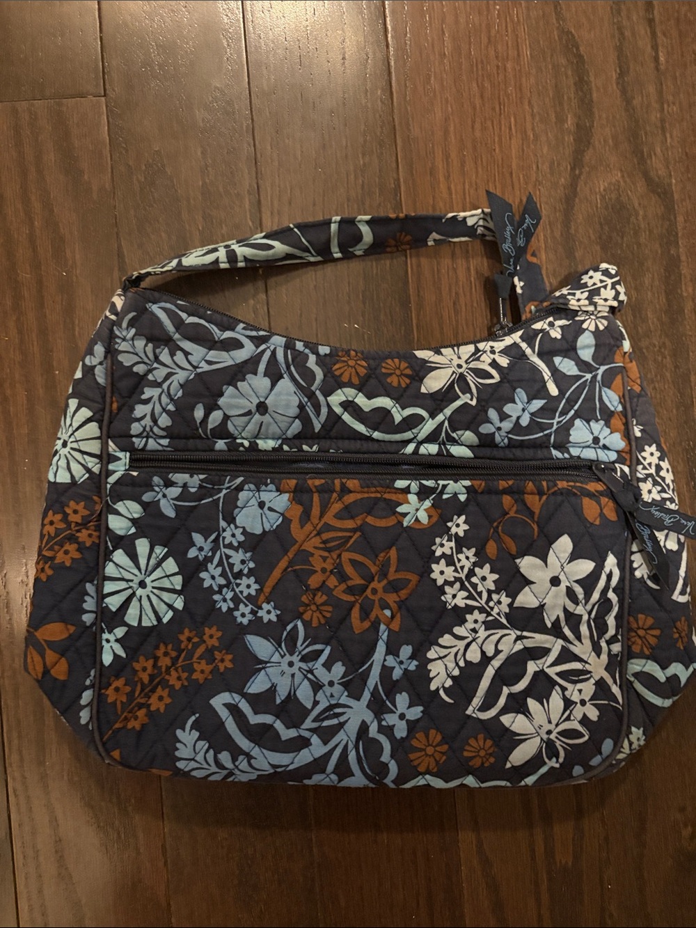 Vera Bradley Navy Quilted Shoulder Bag with Blue & Brown Floral Print